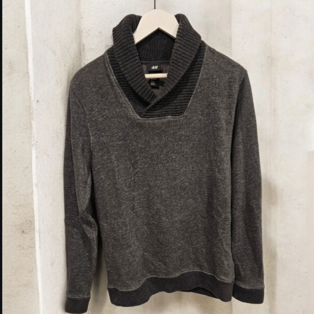 H&M Men's Charcoal Shawl Collar Sweater--Medium